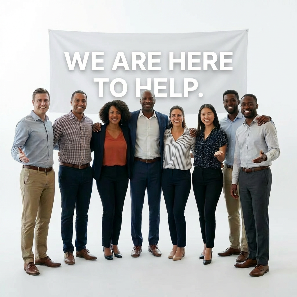 Diverse professional team under a Unity Solutions - Welcome to the Team banner.